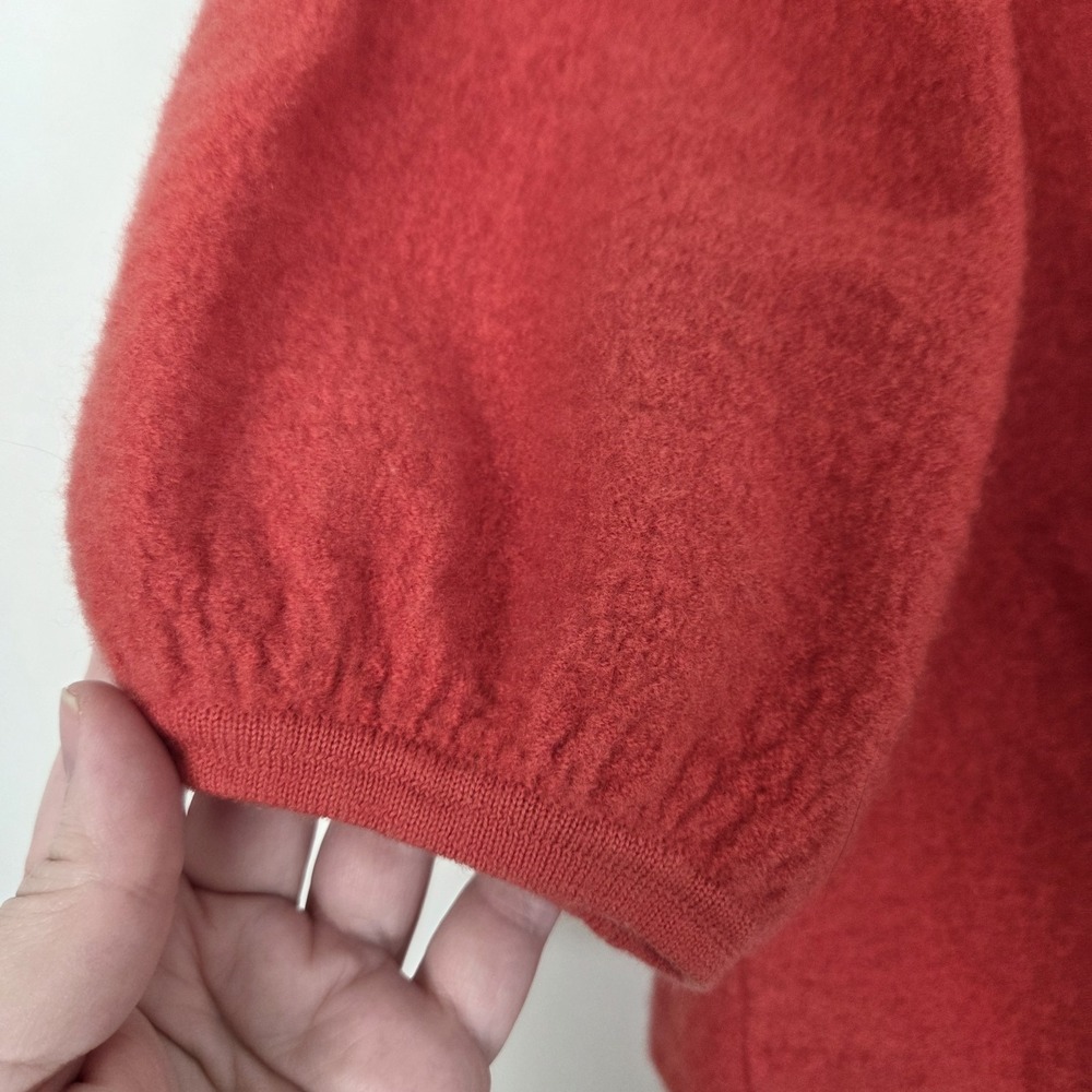 Jones Of New York 100% Merino Wool Orange Artsy 3/4 Puff Sleeve Cardigan Sz Lrg - Picture 10 of 16
